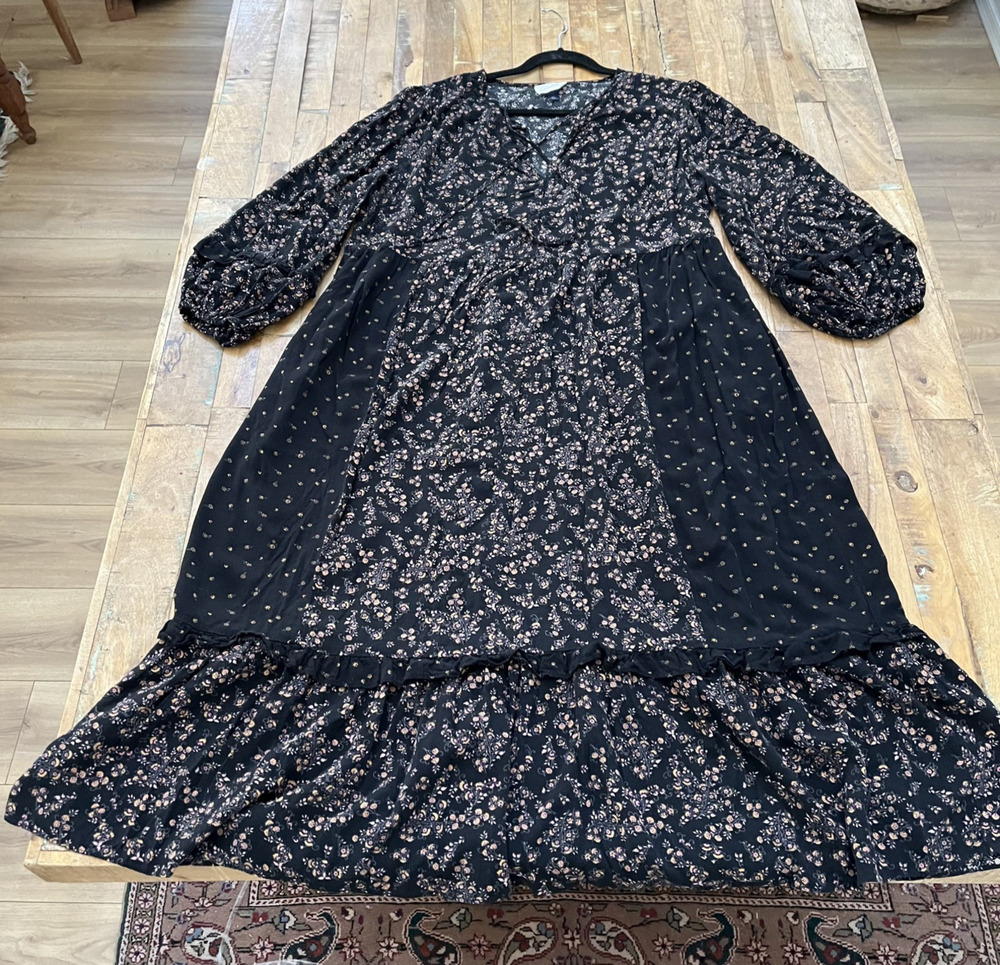 Universal Thread Black & Pink Floral Long Sleeve Maxi Dress Women's XXL